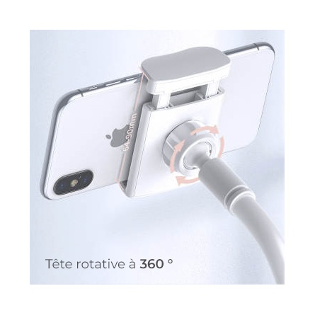 Support pour téléphone flexible et rotatif à 360° à clipser - Blanc